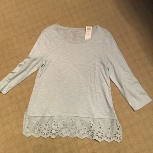 chicos light blue long sleeve top with lace